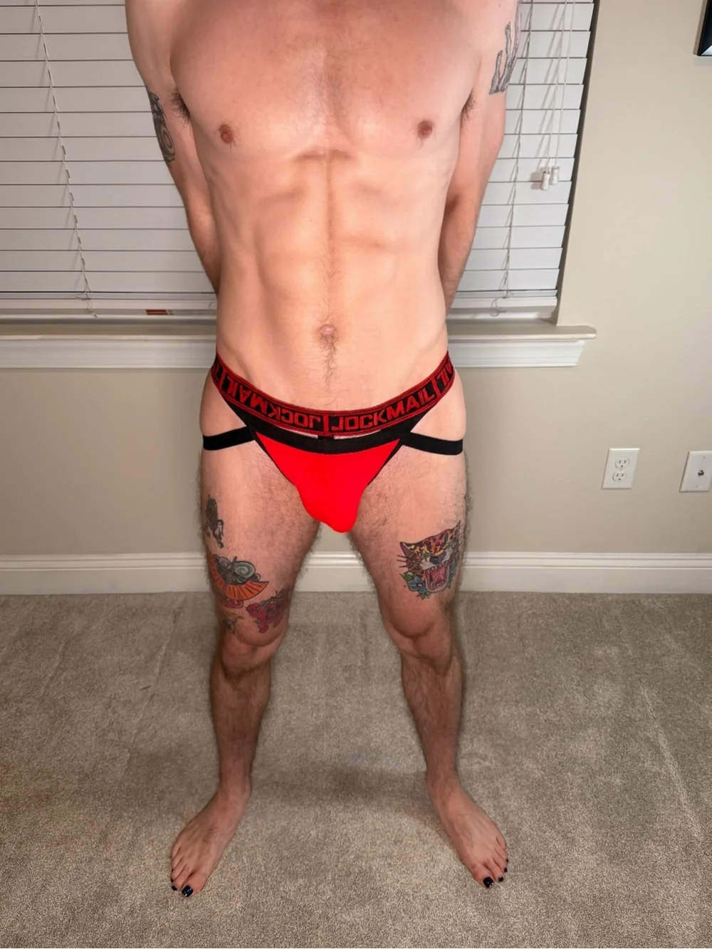 Red & Black Men's Athletic Thong Jockstrap Medium